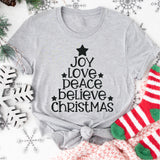 Peace Love Joy Christmas Tree Shirt, Xmas Tee