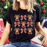 Christmas Bow And Highland Cow Shirt, Country Christmas Tees, Western Christmas shirt