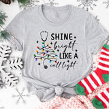 Shine Bright Like A Call Light Shirt, Stethoscope Christmas Tree Shirt