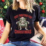 Just Waiting For Christmas Sweatshirt, Christmas Skeleton Shirt