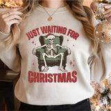 Just Waiting For Christmas Sweatshirt, Christmas Skeleton Shirt