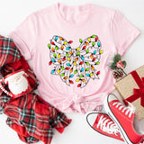 Christmas Ribbon Shirt, Christmas Light Bow Shirt, Christmas Coquette Shirt