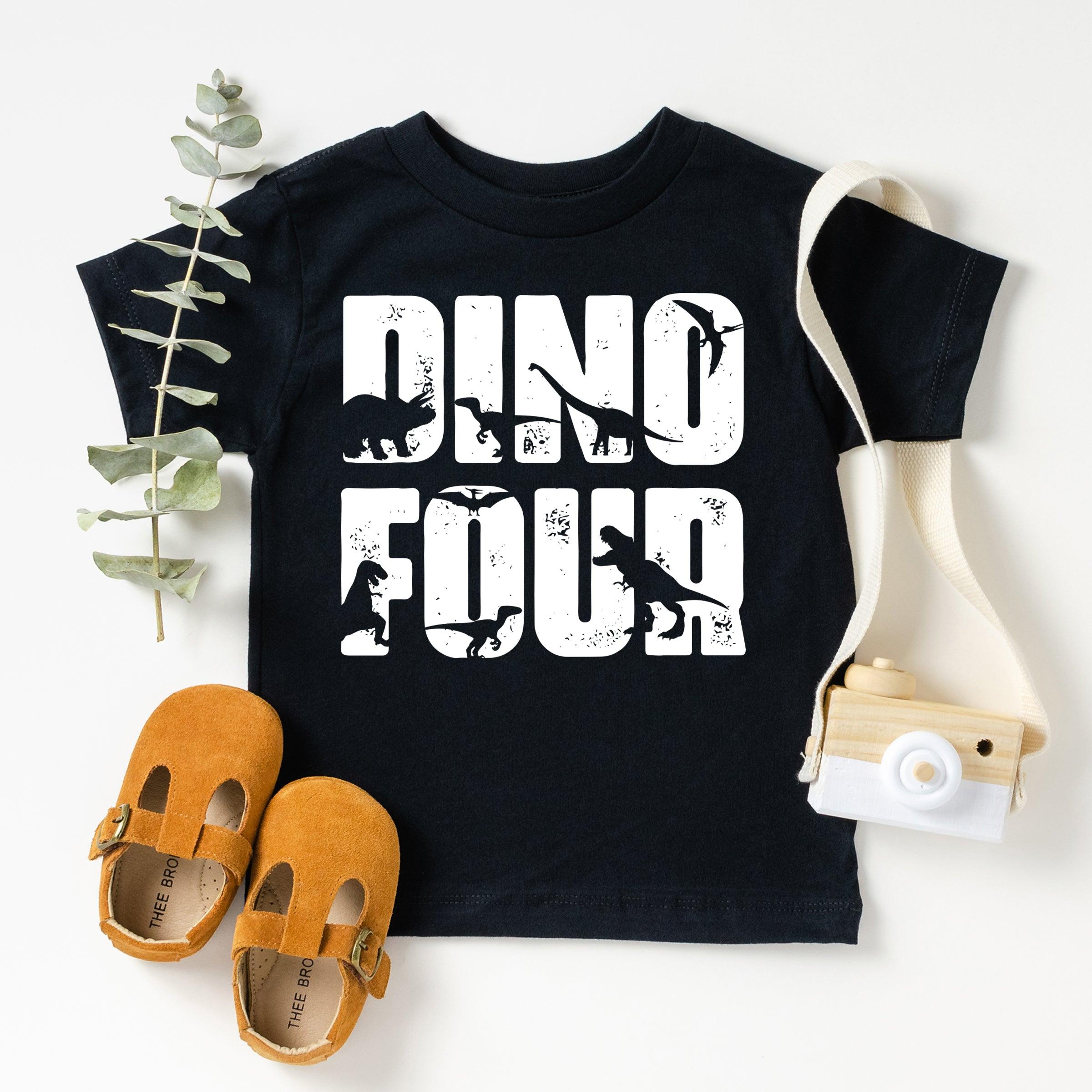 Dino Four T-Shirt, 4'th Birthday Shirt, Fourth Birthday Tee, Birthday Boy Shirt - Nesta Tees