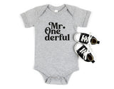 Mr. One derful Birthday Onesie, First Birthday Shirt, Birthday Boy Bodysuit - Nesta Tees