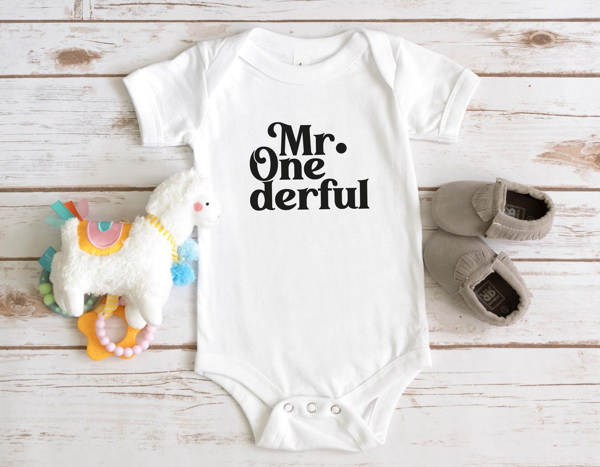 Mr. One derful Birthday Onesie, First Birthday Shirt, Birthday Boy Bodysuit - Nesta Tees