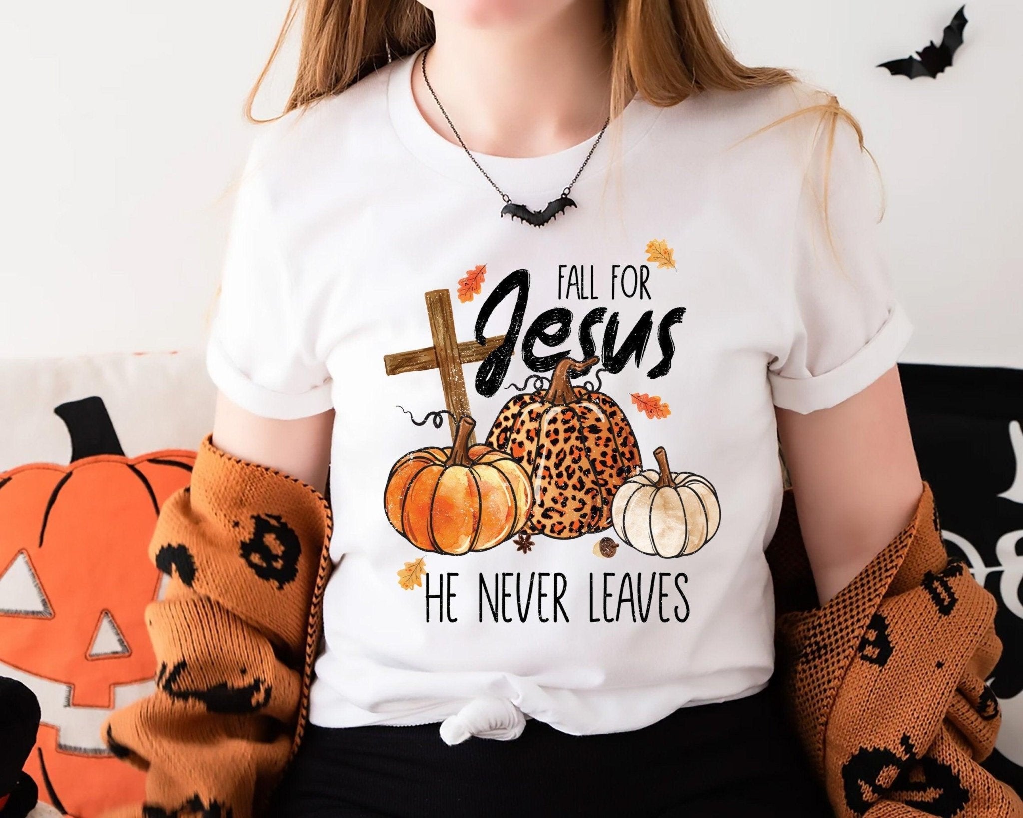 Fall For Jesus He Never Leaves T-Shirt, Thanksgiving Shirt, Fall Season Shirt - Nesta Tees