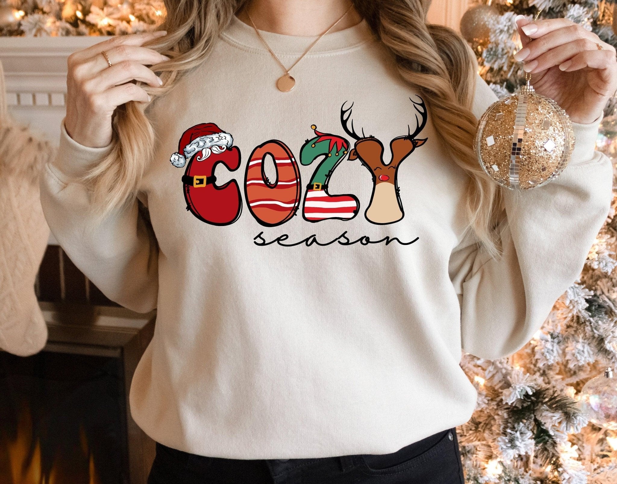 Cozy Season Merry Christmas Sweatshirt, Christmas Santa Hat Shirt, Reindeer Xmas Sweatshirt, Winter Holiday Shirt, Get Cozy Sweatshirt - Nesta Tees