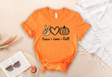 Peace Love Fall T-Shirt, Thanksgiving Shirt, Pumpkin Spice Tee, Fall Shirt, Autumn Shirt - Nesta Tees