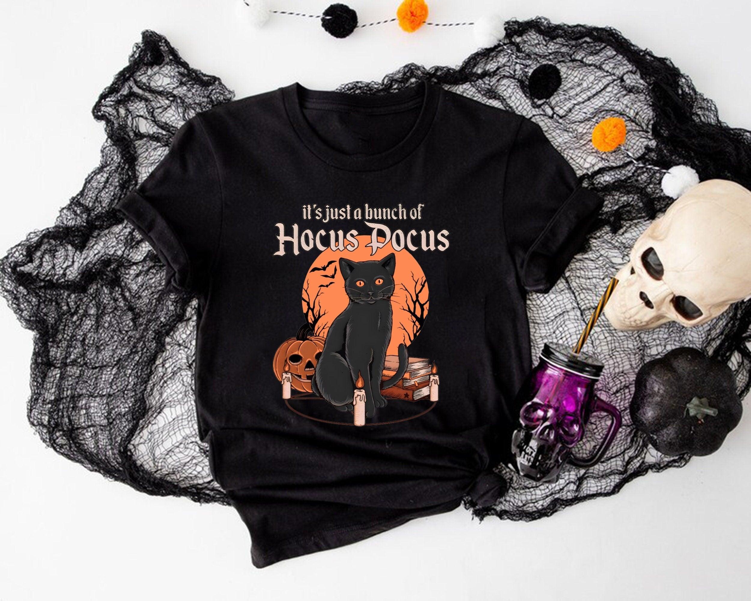 Vintage Halloween Black Cat Its Just A Bunch Of Hocus Pocus T-Shirt, Funny Halloween Black Cat, Black Cat Tee, Scary Pumpkin Tshirt - Nesta Tees