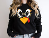 Turkey Face Shirt, Glasses Turkey Shirt, Thanksgiving Turkey Shirt, Turkey With Glasses, Funny Turkey Shirt, Eyelashes Leopard Glasses Shirt - Nesta Tees