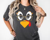 Turkey Face Shirt, Glasses Turkey Shirt, Thanksgiving Turkey Shirt, Turkey With Glasses, Funny Turkey Shirt, Eyelashes Leopard Glasses Shirt - Nesta Tees